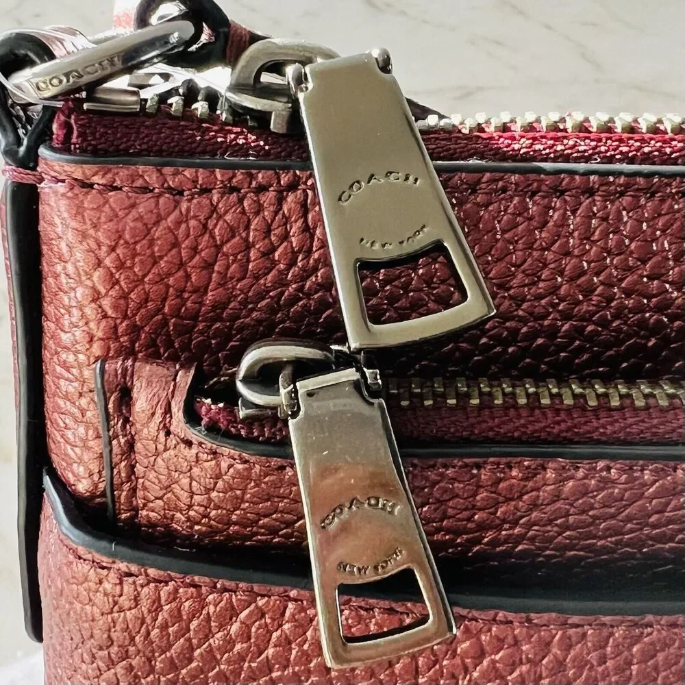 COACH Metallic Cherry Leather Multiple Journal Pop Out Pouch Crossbody Bag
